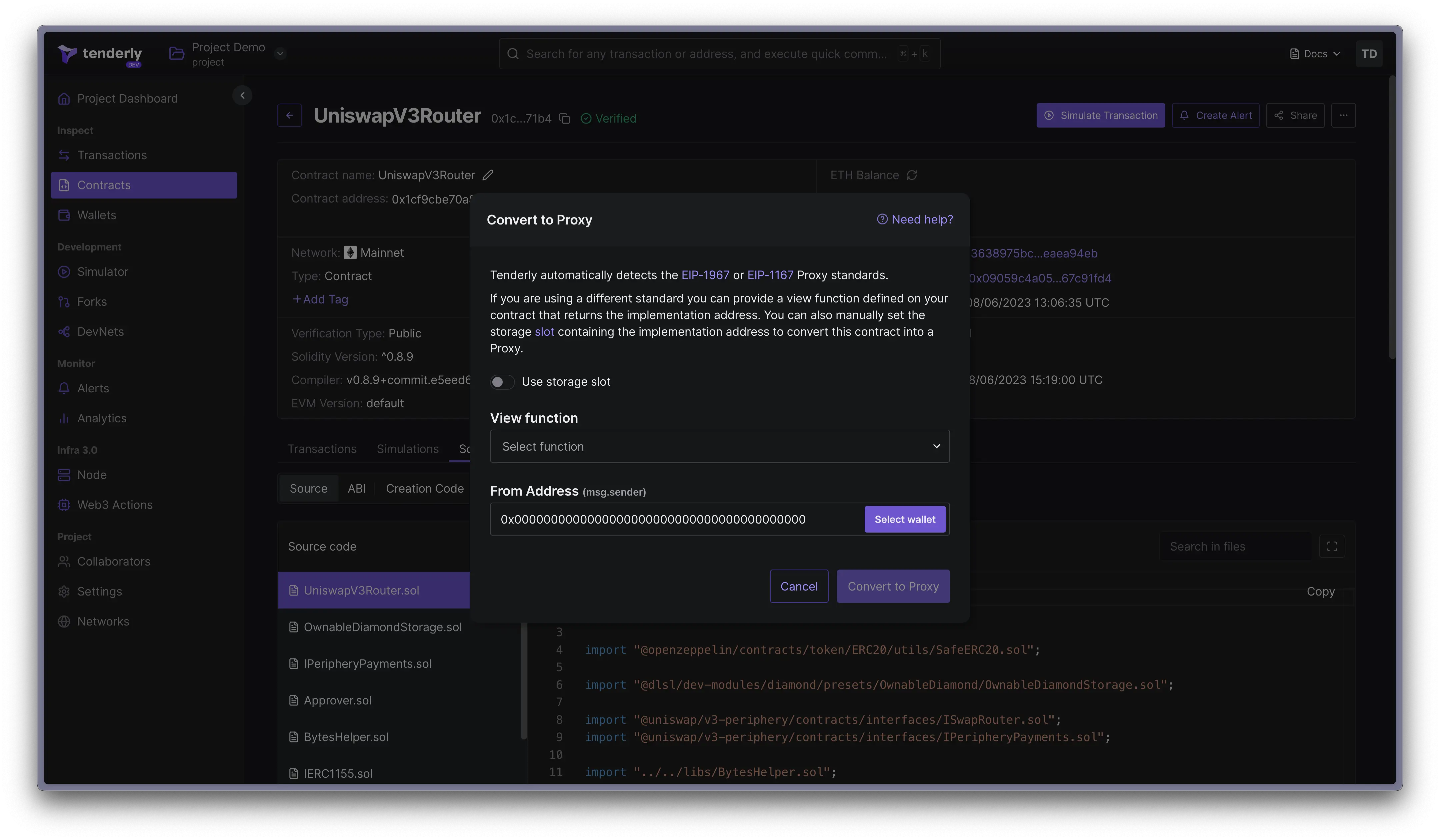 Contract proxy modal