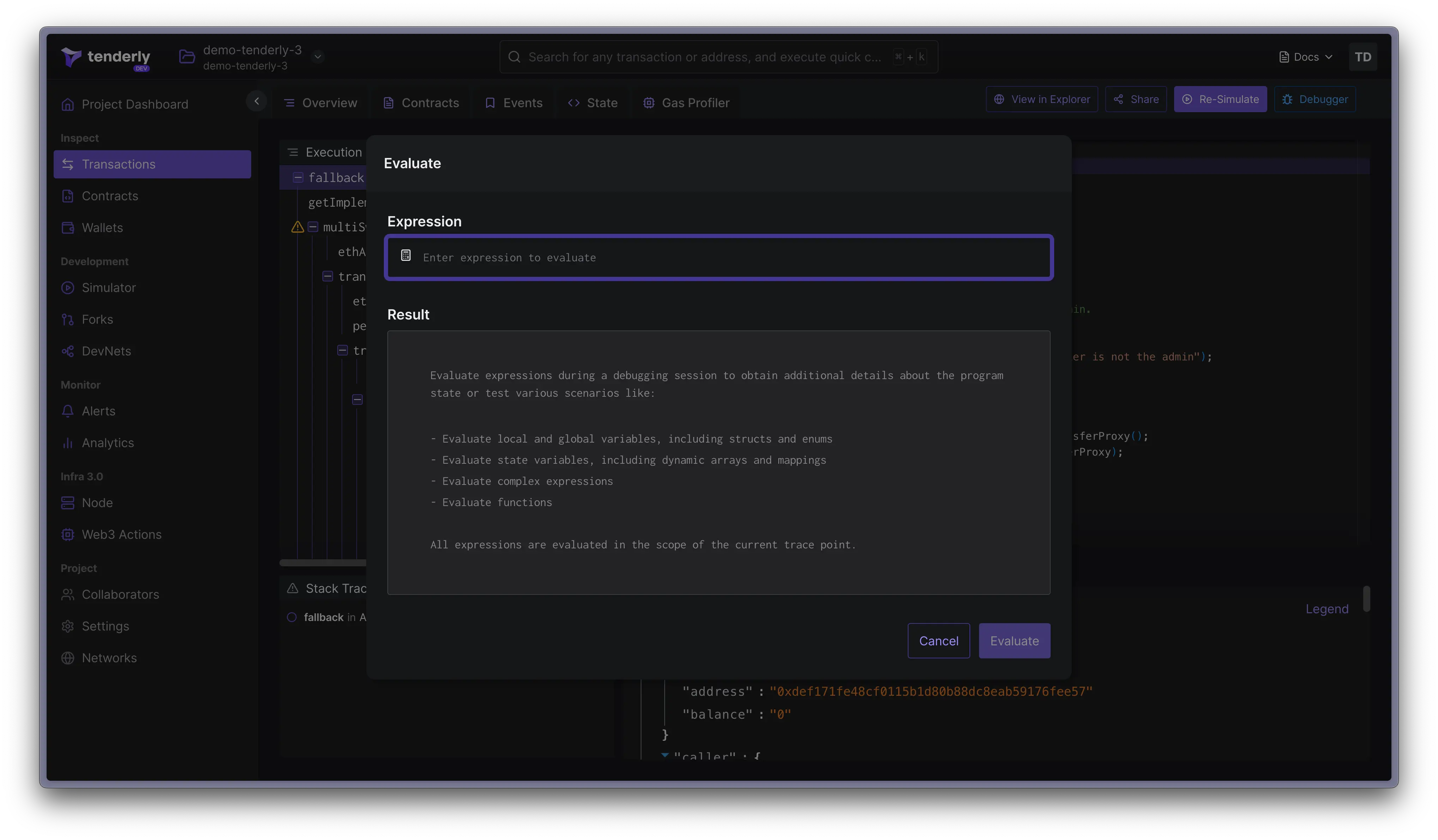 Eval modal