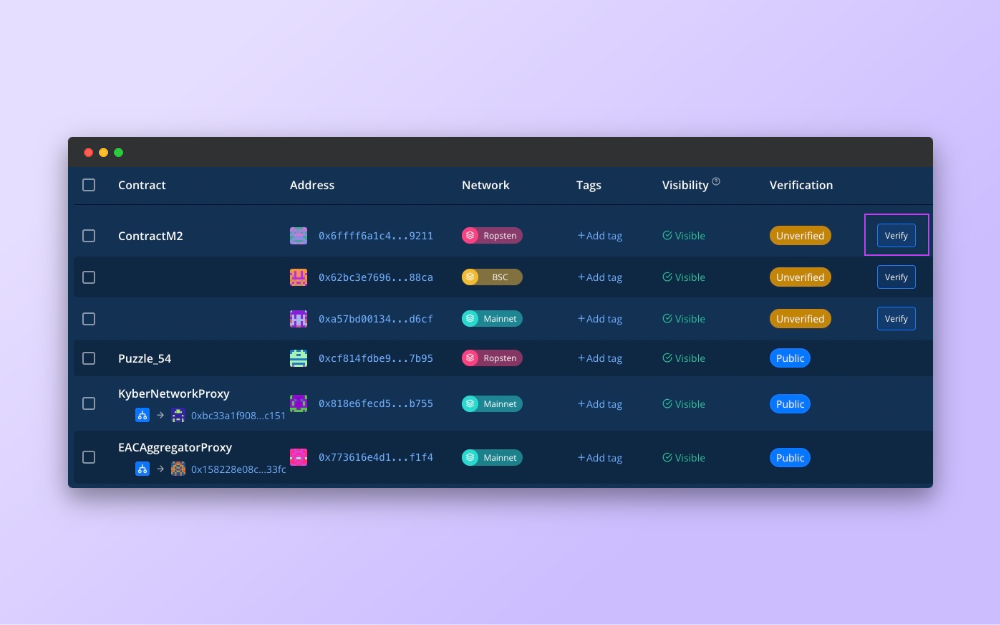Starting contract verification
