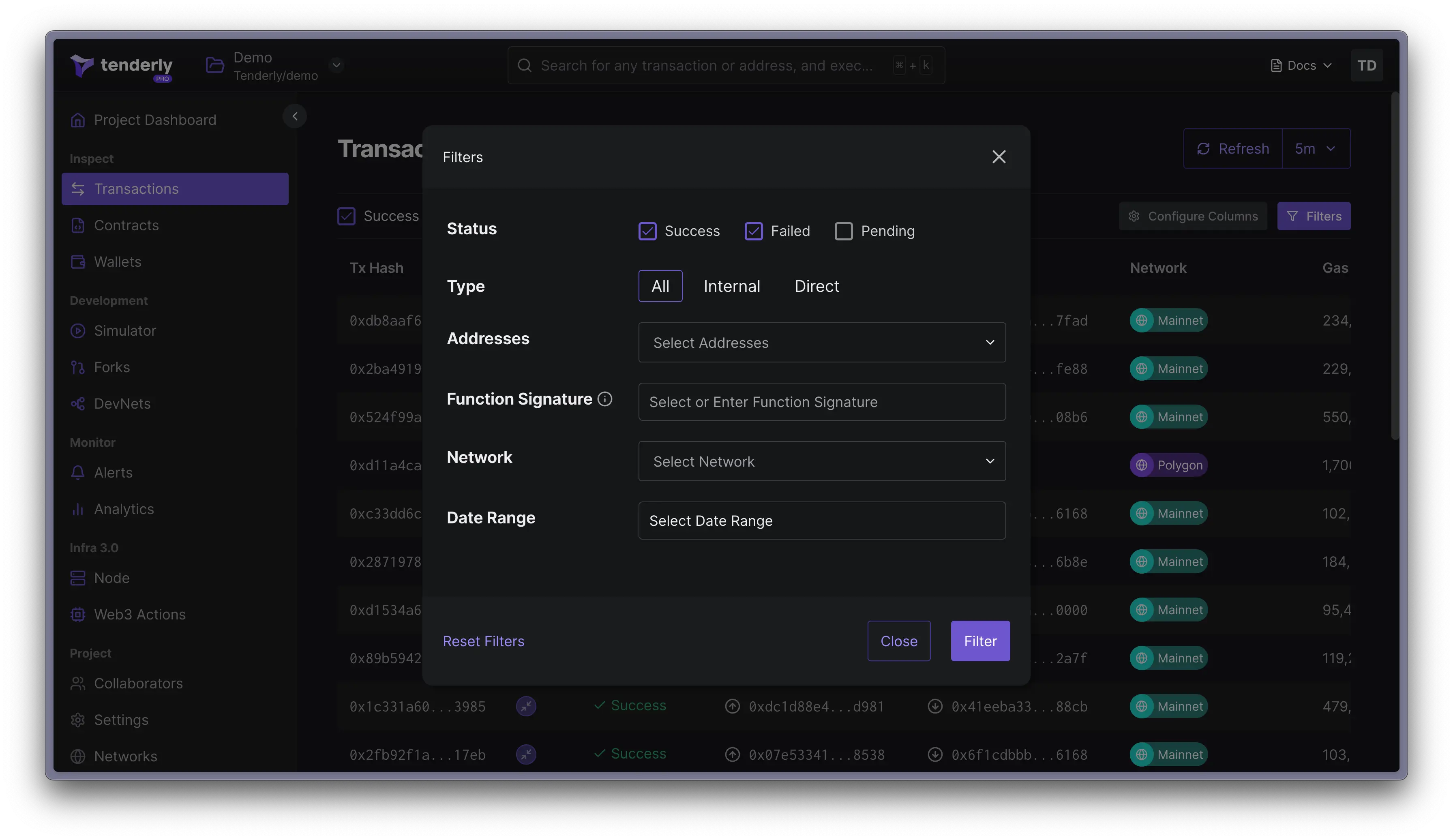 Detailed Transaction Filtering